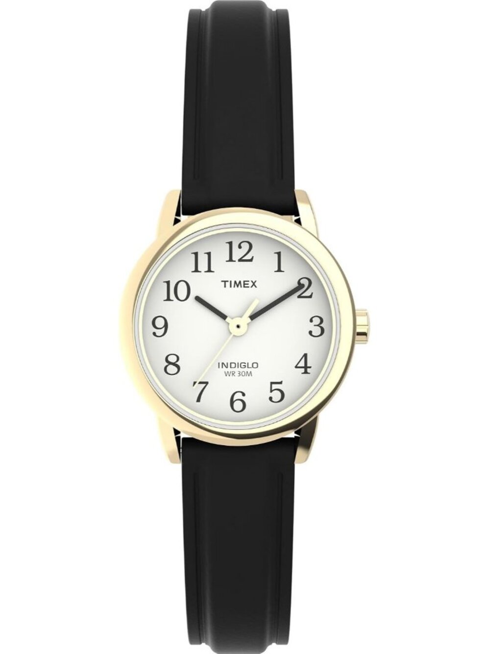 Women's Black/Gold-Tone/White Natural Leather Strap Easy Reader Wrist Watches
